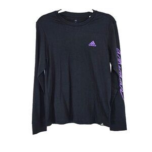 Adidas Womens Script Sport Long Sleeve T Shirt Size Small Black Purple Running